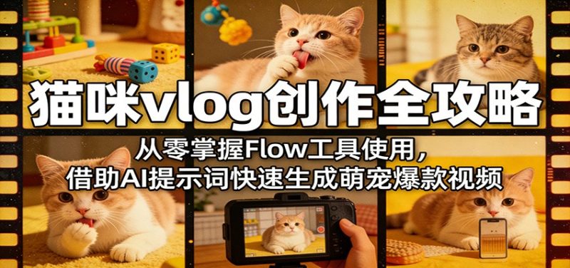 猫咪vlog创作全攻略:从零掌握Flow工具使用,借助AI提示词快速生成萌宠爆款视频-51云资源