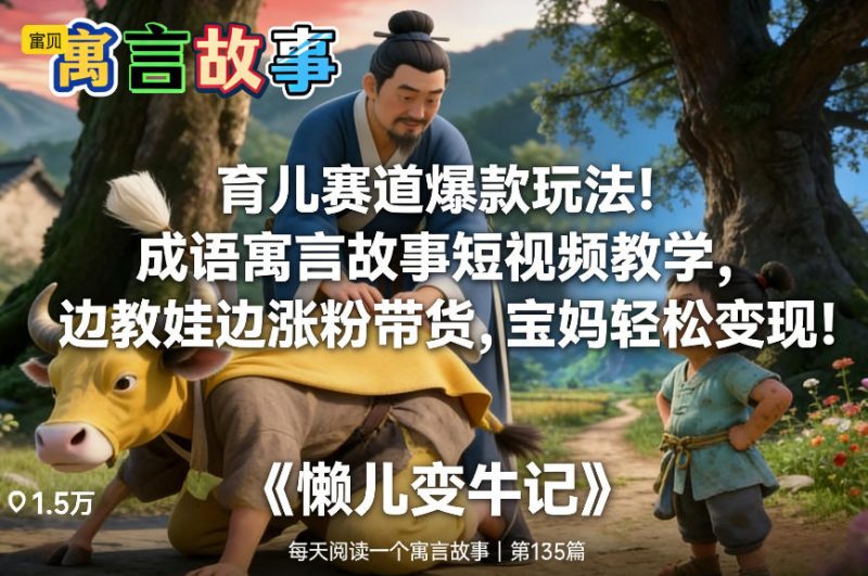育儿赛道爆款玩法!成语寓言故事短视频教学,边教娃边涨粉带货,宝妈轻松变现!-51云资源