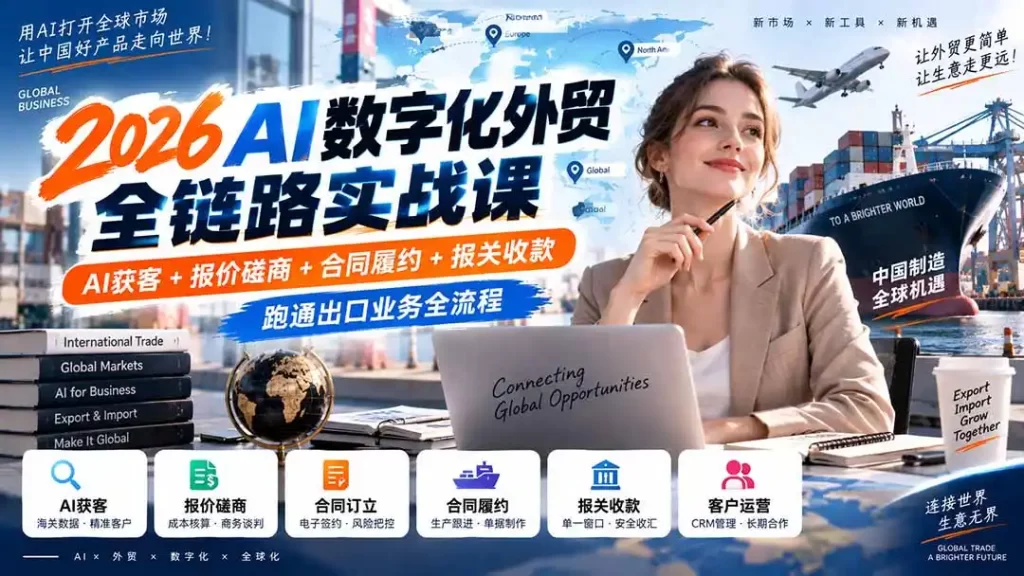 2026AI数字化外贸全链路实战课:AI获客 报价磋商 合同履约 报关收款,跑通出口业务全流程-51云资源