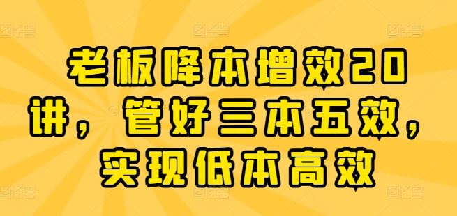 老板降本增效20讲,管好三本五效,实现低本高效-51云资源