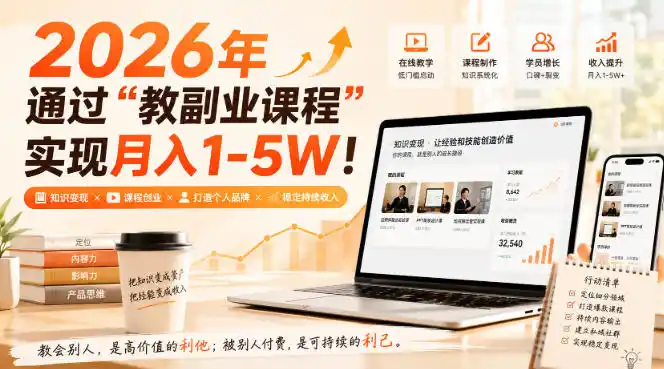 2026年通过“教副业课程”实现月入1-5W!毫无保留的全部教给你,长期稳定【揭秘】-51云资源