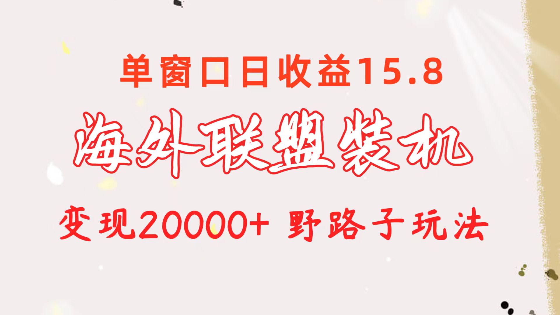 (10475期)海外联盟装机 单窗口日收益15.8 变现20000 野路子玩法
