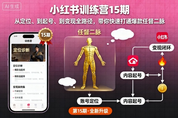 小红书训练营15期,从定位、到起号、到变现全路径,带你快速打通爆款任督二脉-51云资源