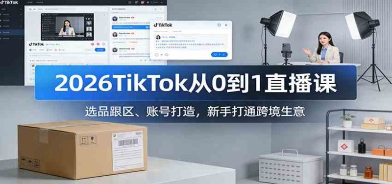 2026TikTok从0到1直播课：选品跟区、账号打造，新手打通跨境生意-51云资源