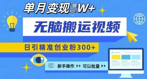 无脑搬运视频号可批量复制,新手即可操作,日引精准创业粉300 ,月变现过W 【揭秘】