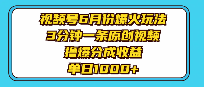 （11298期）视频号6月份爆火玩法，3分钟一条原创视频，撸爆分成收益，单日1000-51云资源