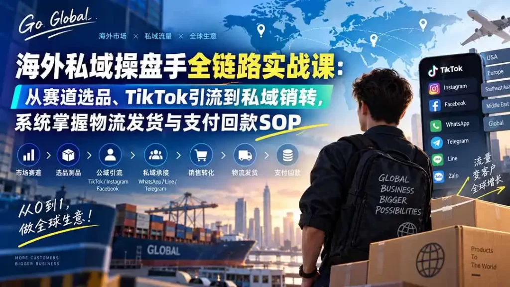 海外私域操盘手全链路实战课:从赛道选品、TikTok引流到私域销转,系统掌握物流发货与支付回款SOP-51云资源