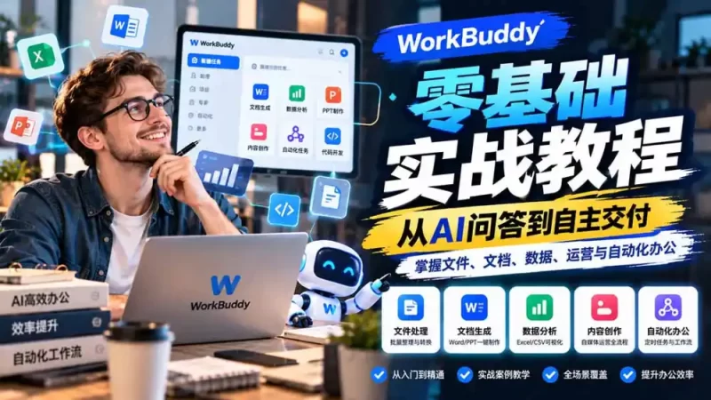 WorkBuddy零基础实战教程:从AI问答到自主交付,掌握文件、文档、数据、运营与自动化办公-51云资源