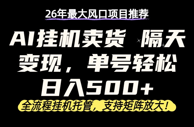 26年最新AI挂机卖货，隔天出收益，单账号轻松日入500-51云资源