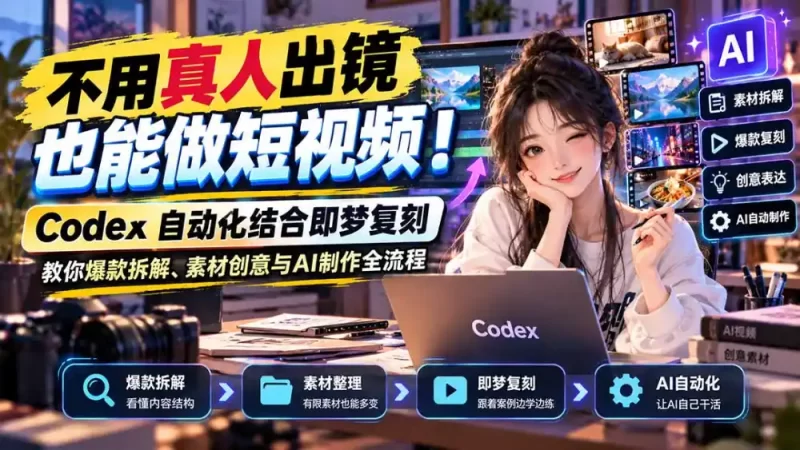 不用真人出镜也能做短视频！Codex自动化结合即梦复刻，教你爆款拆解、素材创意与AI制作全流程-51云资源