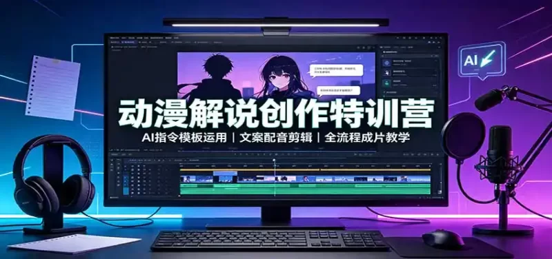 动漫解说创作特训营：AI指令模板运用，文案配音剪辑，全流程成片教学-51云资源