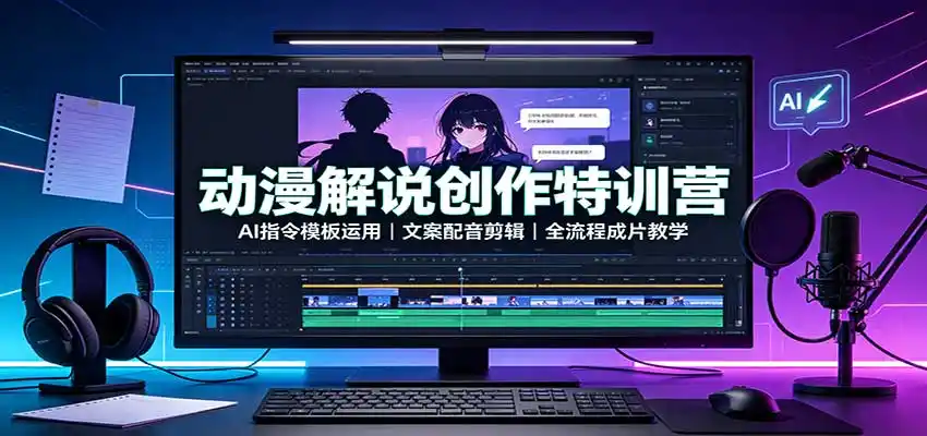 动漫解说创作特训营：AI指令模板运用，文案配音剪辑，全流程成片教学-51云资源