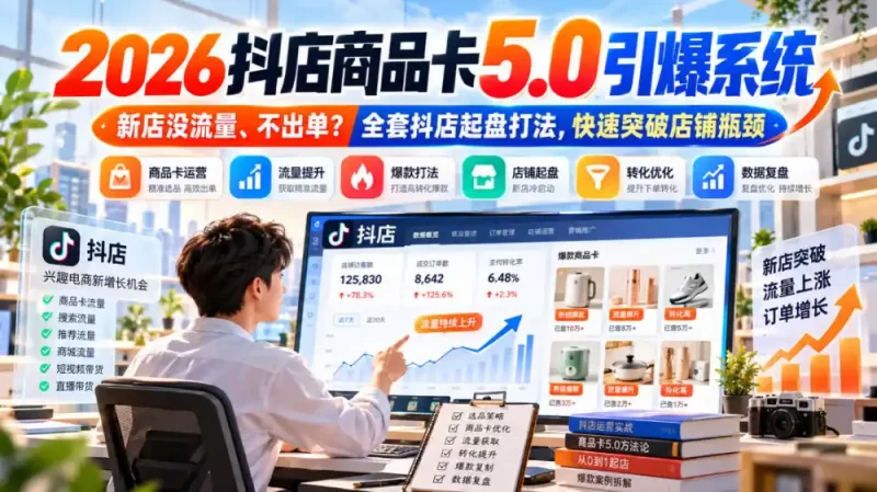 2026抖店商品卡5.0引爆店铺流量,新店没流量、不出单?全套抖店起盘打法,快速突破店铺瓶颈-51云资源