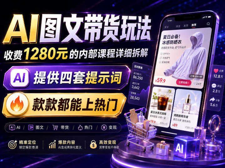 AI图文带货内部玩法，1280内部课程对外系统拆解，看完直接上手变现！-51云资源