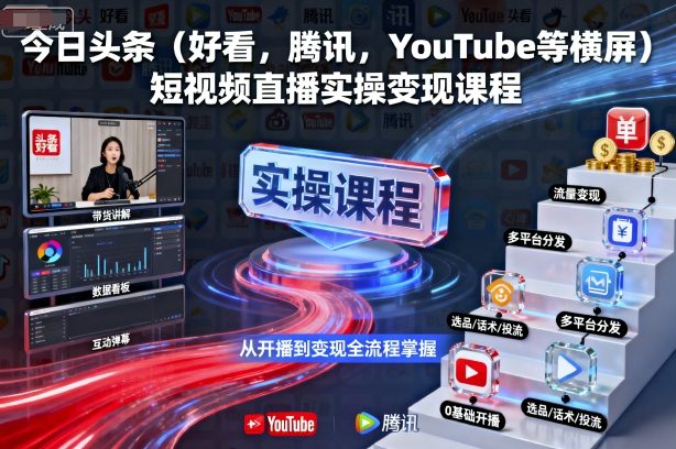 今日头条（好看，腾讯，YouTube等横屏）短视频直播实操变现课程-51云资源