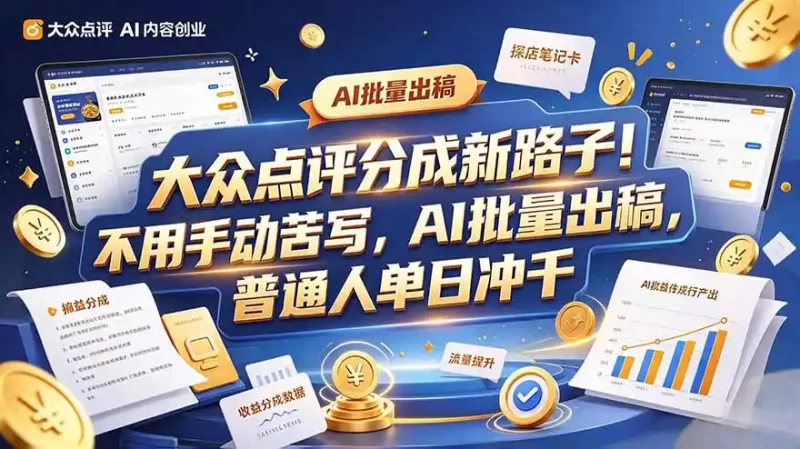 大众点评副业新玩法,工具提效解放双手,批量做笔记,单日可破千-51云资源