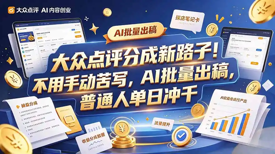 大众点评副业新玩法，工具提效解放双手，批量做笔记，单日可破千-51云资源