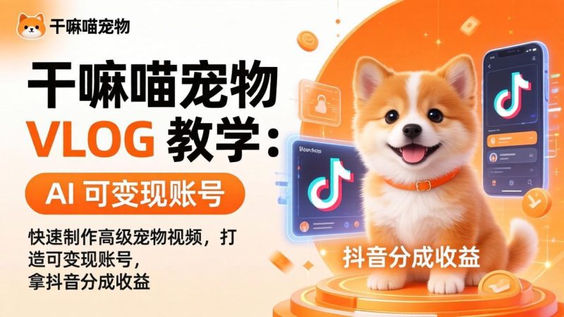 干嘛喵宠物 VLOG 教学:AI 快速制作高级宠物视频,打造可变现账号,拿抖音分成收益-51云资源