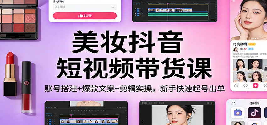 美妆抖音短视频带货课:账号搭建 爆款文案 剪辑实操,新手快速起号出单