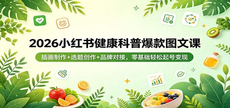 2026小红书健康科普爆款图文课:插画制作 选题创作 品牌对接,零基础轻松起号变现-51云资源