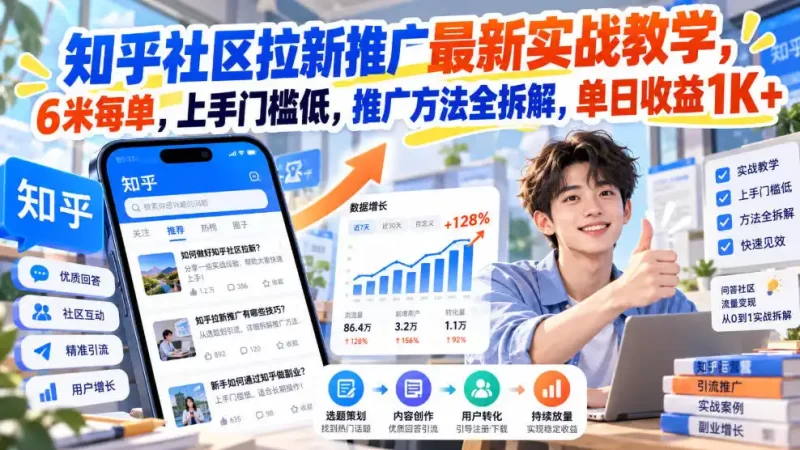 知乎社区拉新推广最新实战教学,6米每单,上手门槛低,推广方法全拆解,单日收益1K !(更新1021)-51云资源
