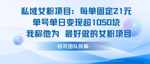 私域女粉项目:每单固定21块,单日变现超1k ,最好做的女粉项目-51云资源