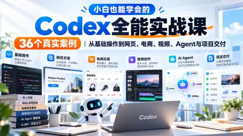 小白也能学会的Codex全能实战课|36个真实案例,从基础操作到网页、电商、视频、Agent与项目交付-51云资源