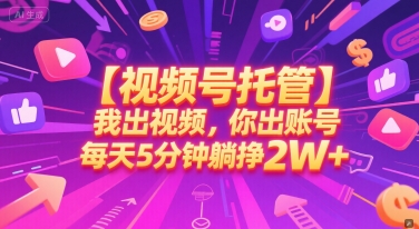 【视频号托管 】我出视频,你出账号,每天5分钟发布,最高躺挣2W 【揭秘】