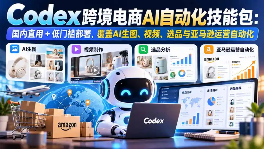 【无水印】Codex跨境电商AI自动化技能包：国内直用 低门槛部署，覆盖AI生图、视频、选品与亚马逊运营自动化-51云资源