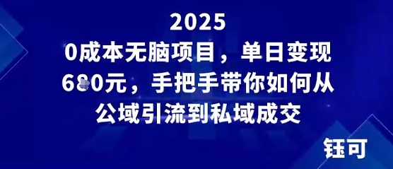 0成本无脑项目,单日变现多张,手把手带你如何从公域引流到私域成交-51云资源