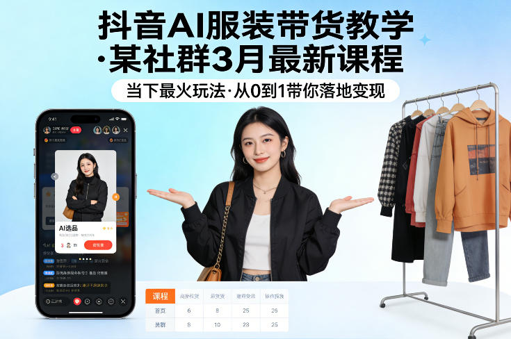 抖音AI服装带货教学,某社群3月最新课程,当下最火玩法,从0到1带你落地变现-51云资源
