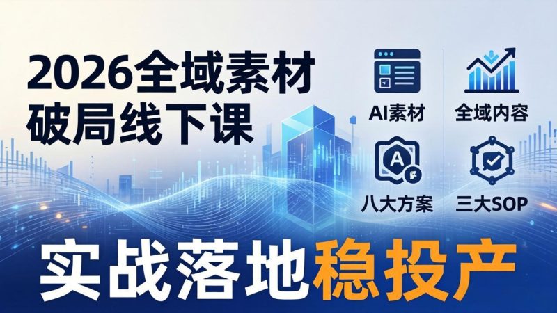 2026全域素材破局线下课:AI素材 全域内容 八大方案 三大SOP,实战落地稳投产-51云资源