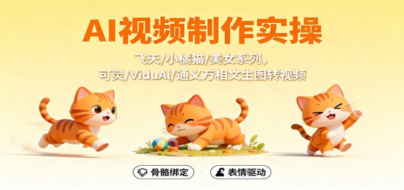 AI视频制作实操，飞天/小橘猫/美女系列，可灵/ViduAl/通义万相文生图转视频-51云资源