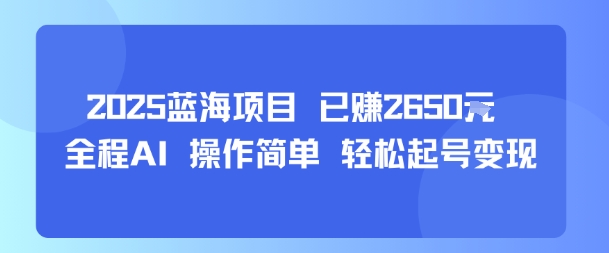 2025蓝海项目 已挣2650米 全程AI 操作简单 轻松起号变现-51云资源