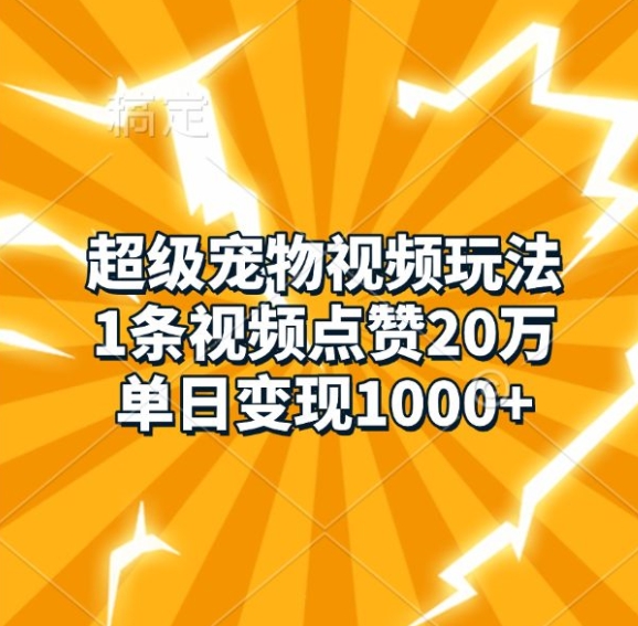 超级宠物视频玩法,1条视频点赞20万,单日变现1k-51云资源