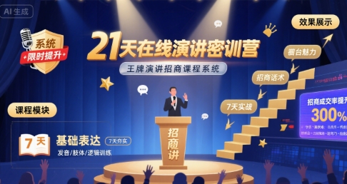 21天在线演讲密训营,王牌演讲招商课程系统-51云资源