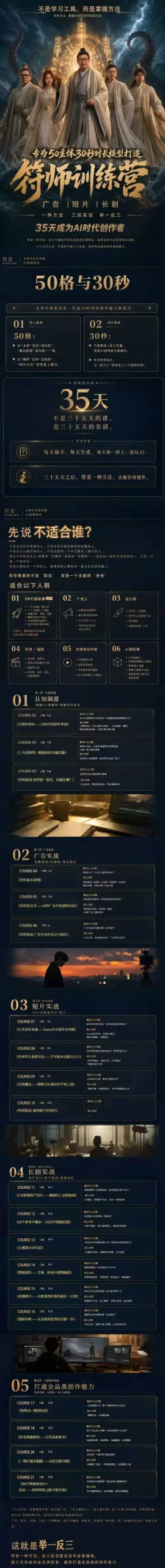 符师训练营-35天成为AI时代创作者，广告 短片 漫剧 智能体四大实战方向，掌握从创意到上线的完整工作流