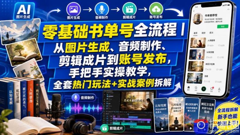 零基础书单号全流程|从图片生成、音频制作、剪辑成片到账号发布,手把手实操教学,全套热门玩法 实战案例拆解-51云资源