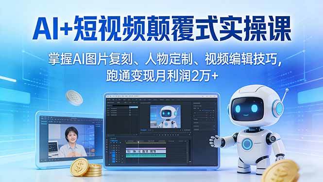 (17454期)AI 短视频颠覆式实操课:掌握AI图片复刻、人物定制、视频编辑技巧,跑通变现月利润2万