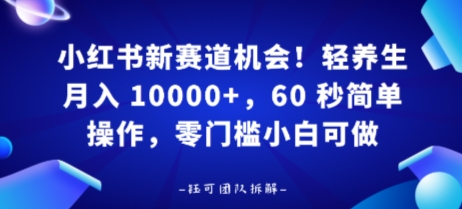 小红书新赛道机会，轻养生月入 1w，60 秒简单操作，带货接广都可以，零门槛小白可做-51云资源