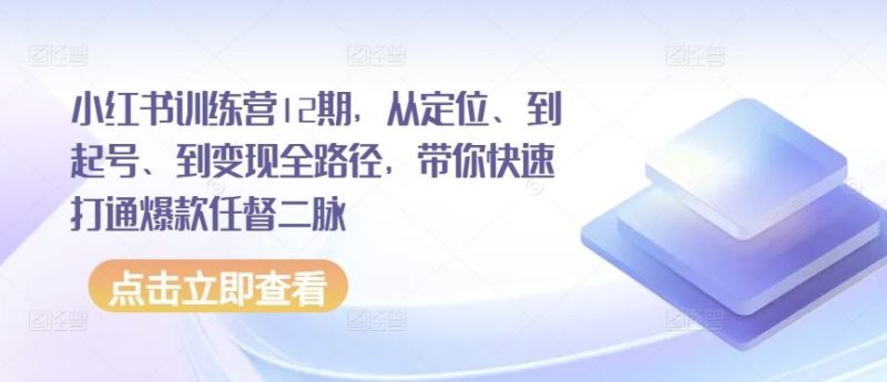 小红书训练营12期，从定位、到起号、到变现全路径，带你快速打通爆款任督二脉-51云资源