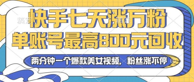 （13158期）2024年快手七天涨万粉，但账号最高800元回收。两分钟一个爆款美女视频-51云资源