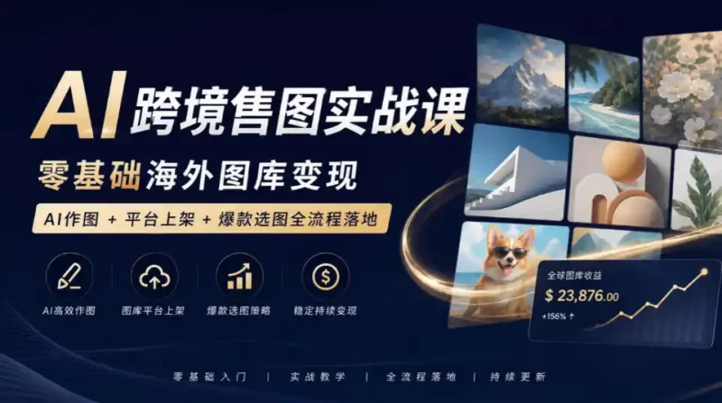 AI跨境售图实战课,零基础海外图库变现,AI作图 平台上架 爆款选图全流程落地-51云资源