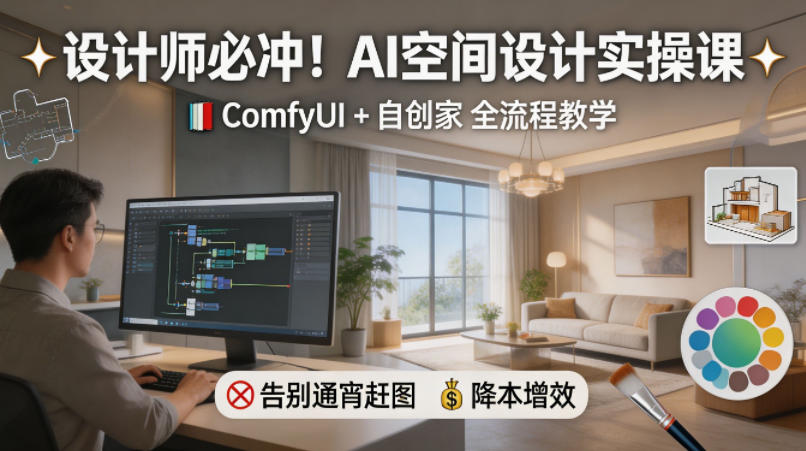 设计师必冲!AI空间设计实操课,ComfyUI 自创家全教学,告别通宵赶图,降本增效