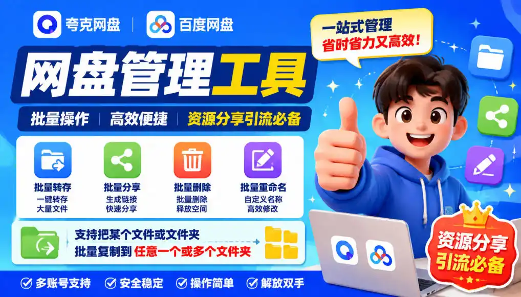 夸克网盘批量文件重命名,批量转存、批量分享、批量复制,内置AI功能-51云资源