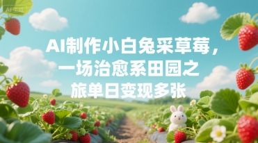 AI制作小白兔采草莓,一场治愈系田园之旅单日变现多张-51云资源