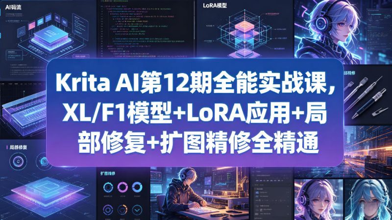 Krita AI第12期全能实战课,XL/F1模型 LoRA应用 局部修复 扩图精修全精通-51云资源