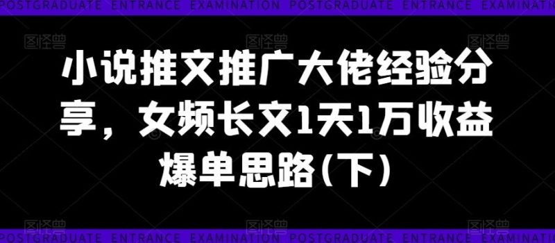 小说推文推广大佬经验分享,女频长文1天1万收益爆单思路(下)-51云资源