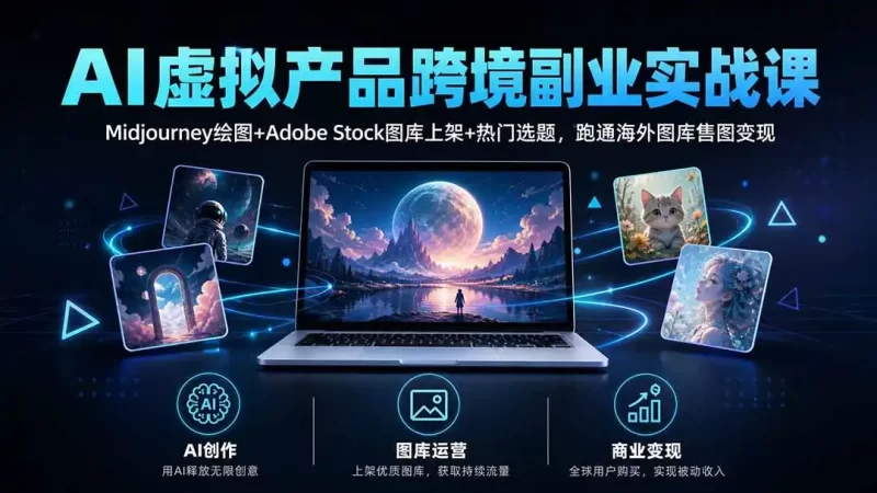 AI虚拟产品跨境副业实战课|Midjourney绘图 Adobe Stock图库上架 热门选题,跑通海外图库售图变现-51云资源