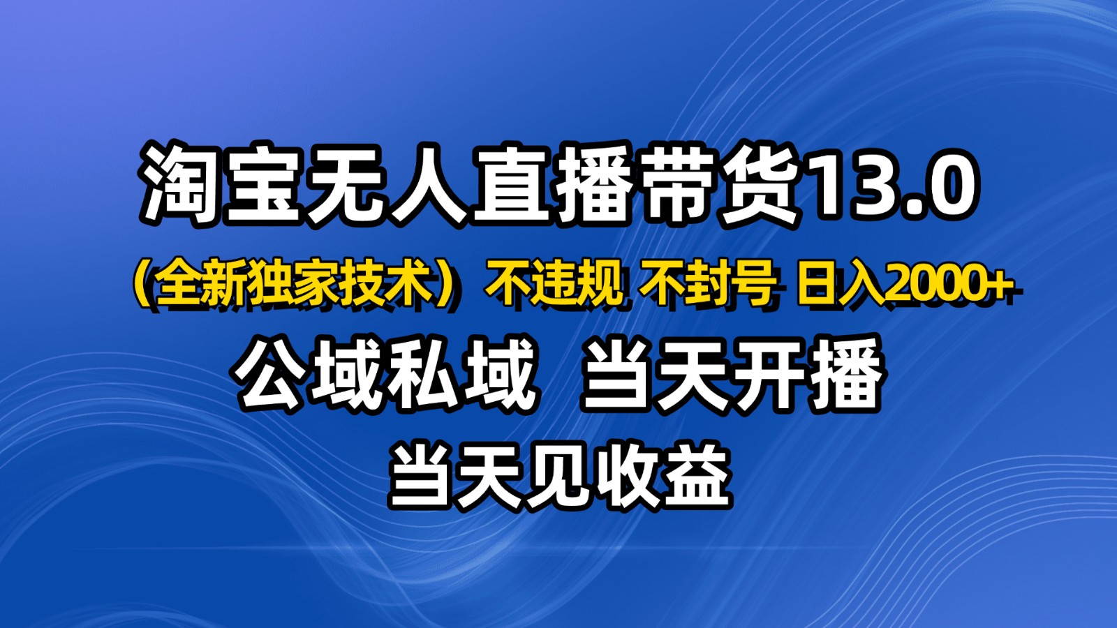 淘宝无人直播13.0,公域私域技术,不封号,不违规 布局下半年旺季赛道,日入2000